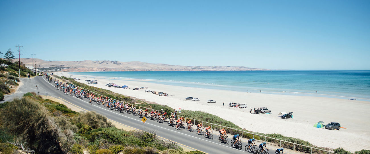 The Festival of Cycling passing Aldinga Beach