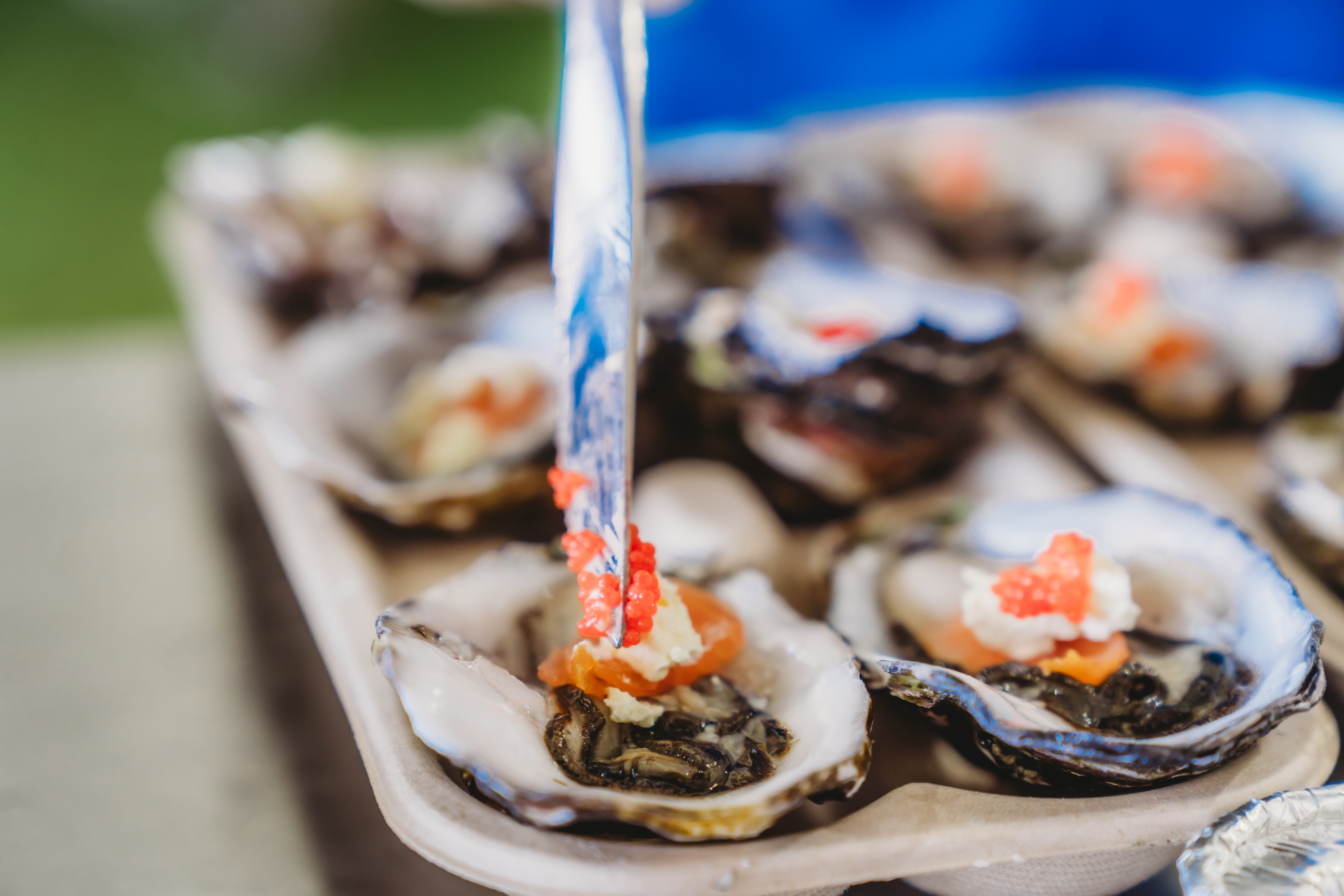Oysters are being dressed for the Oysterfest Ceduna with red caviar.