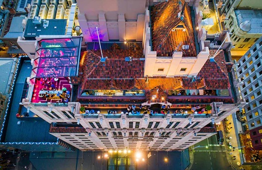 aerial view of Hennessy Rooftop Bar at Mayfair Adelaide