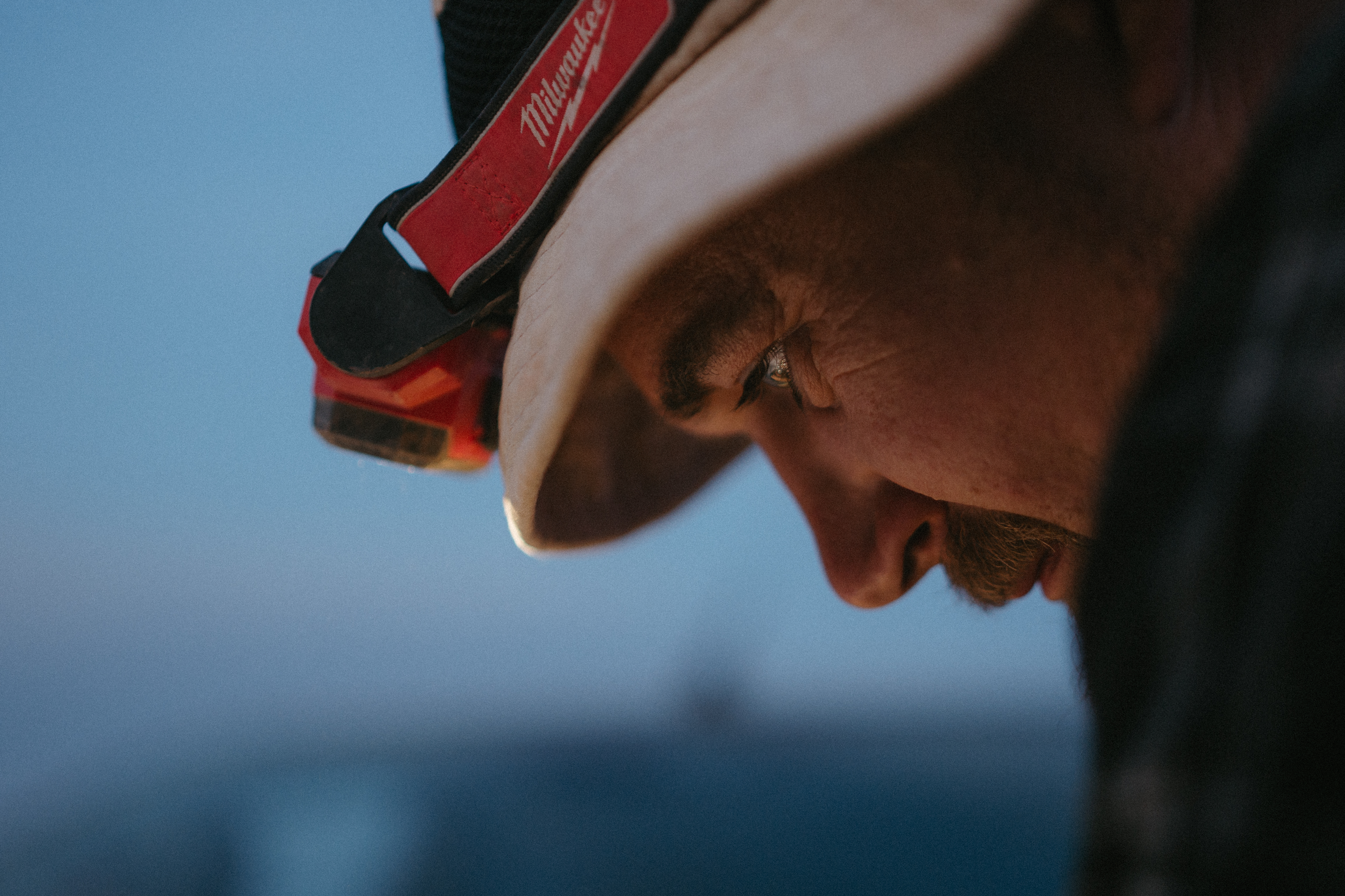 Opal miner Matt Graham from Placid Gems with torch on his head