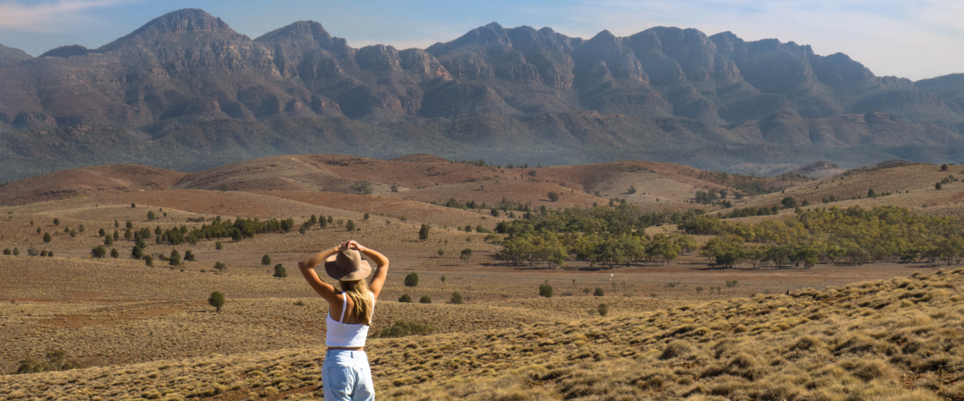 Female looking in the distance at the Flinders Ranges